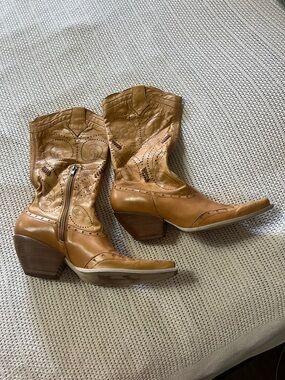 BCBG Brown Heeled Boots with Artistic Design